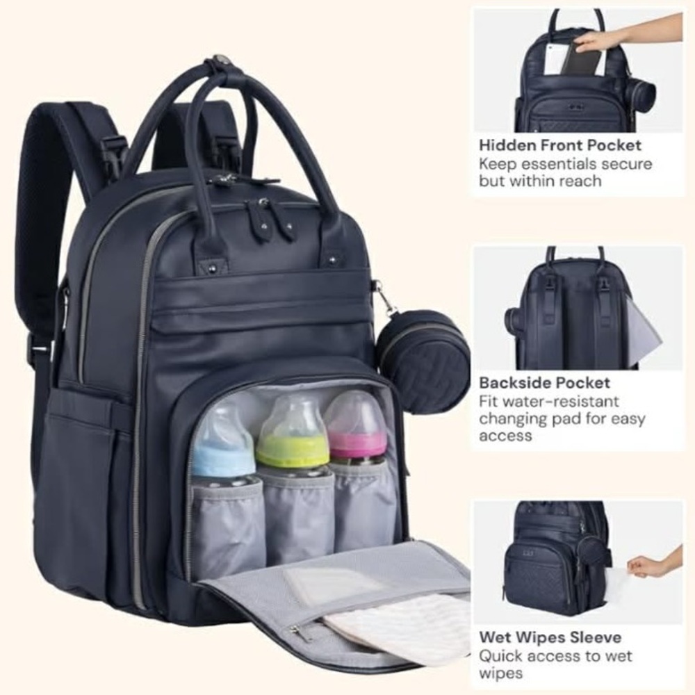 vegan Leather-Style Navy Diaper Backpack - BobbleRoo For Parents
